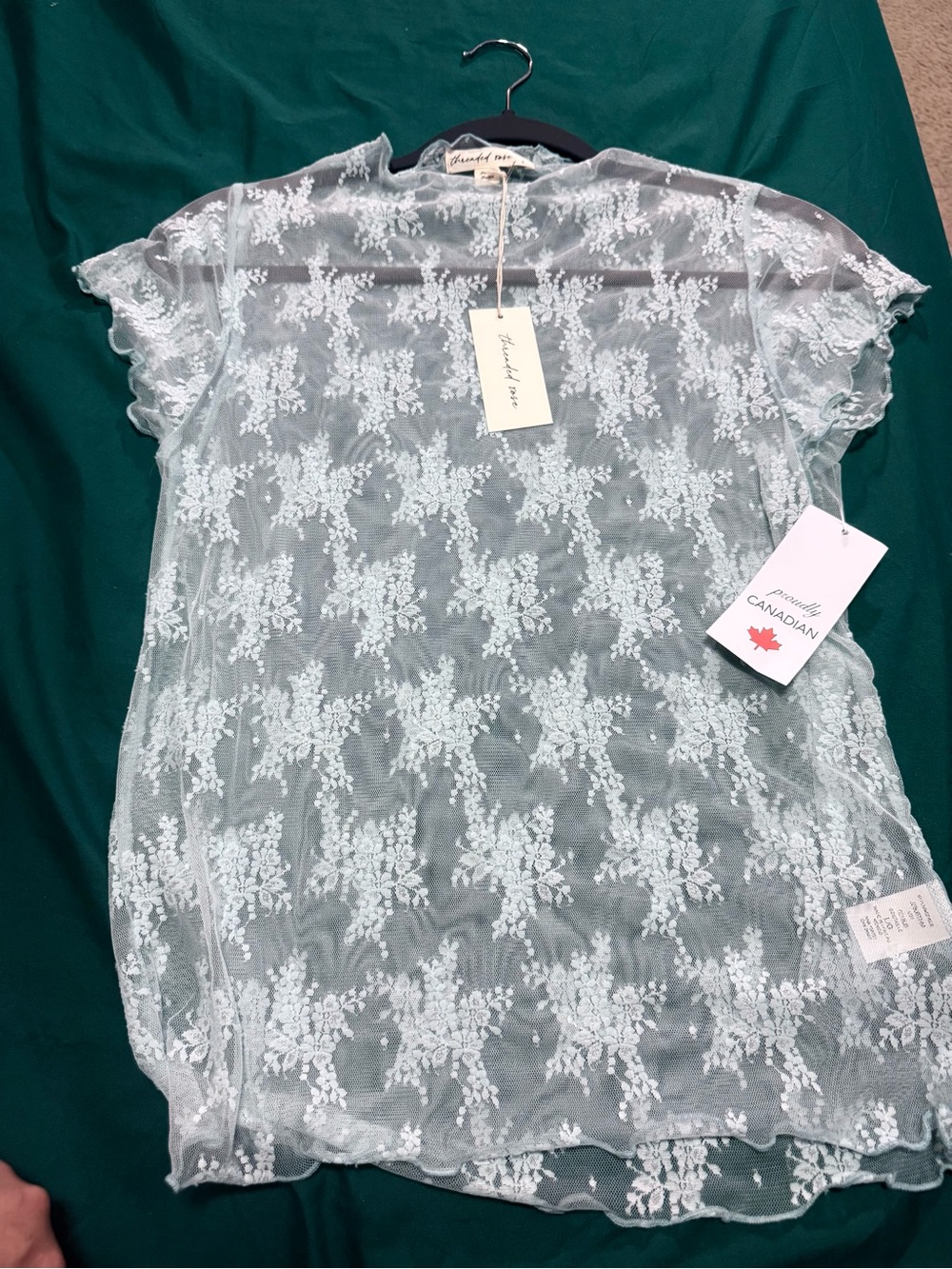 New soft  lace short sleeve top - light blue top by Threaded rose from Revolve